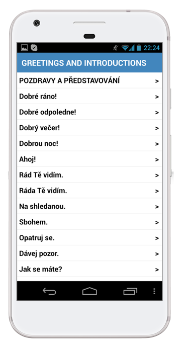 Konverzace na cesty na smartphonu s Androidem - seznam vět